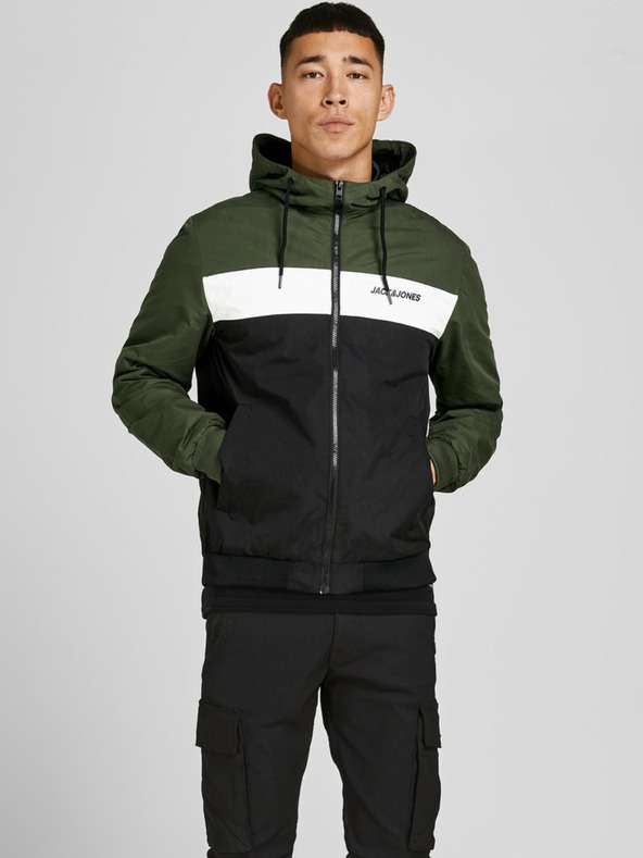 Jack & Jones Černo-zelená pánská bunda Jack & Jones Rush
