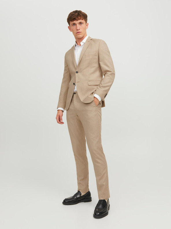 Jack & Jones Béžové pánské kalhoty s příměsí vlny Jack & Jones Solaris
