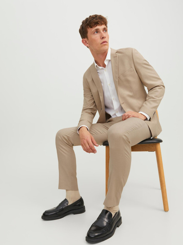 Jack & Jones Béžové pánské kalhoty s příměsí vlny Jack & Jones Solaris