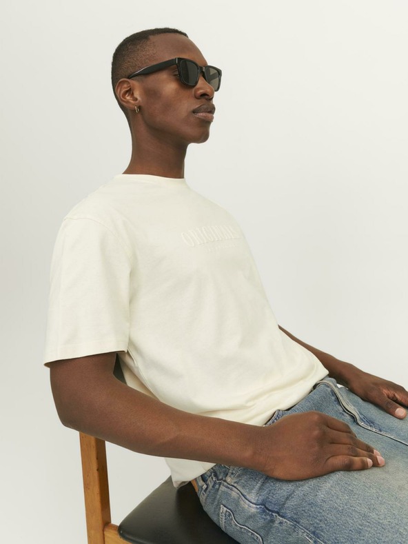Jack & Jones Krémové pánské tričko Jack & Jones Frederiks JORFREDERIKSBERG