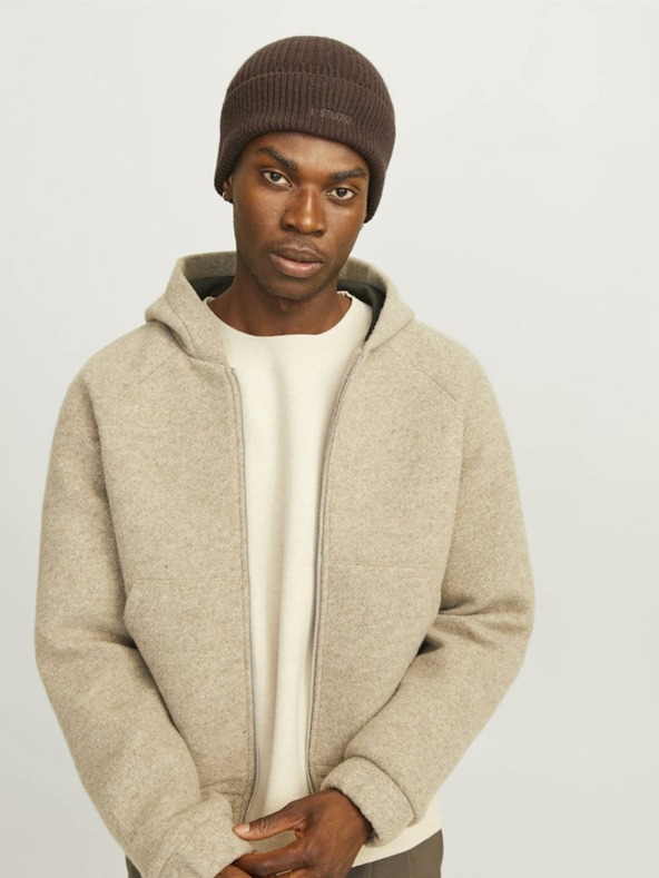 Jack & Jones Tmavě hnědá pánská vlněná čepice Jack & Jones Lump