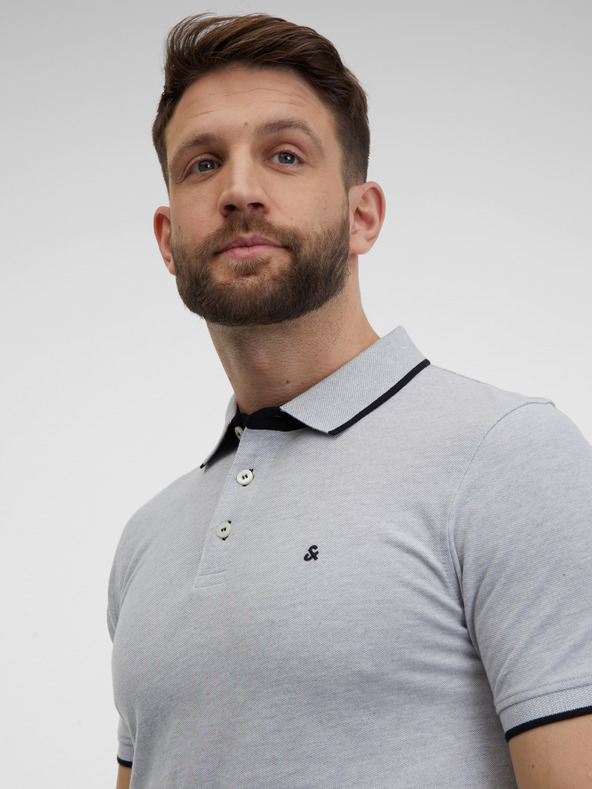 Jack & Jones Šedé žíhané polo tričko Jack & Jones Paulos