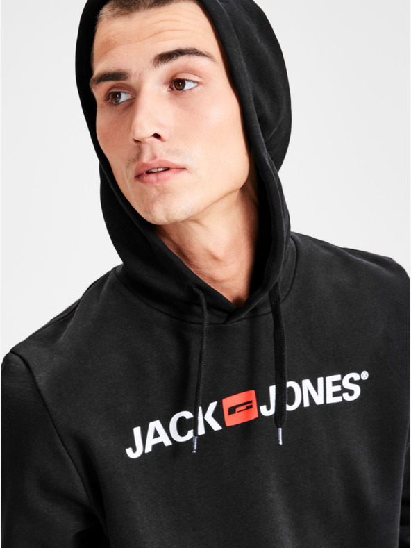 Jack & Jones Černá mikina s potiskem a kapucí Jack & Jones Corp