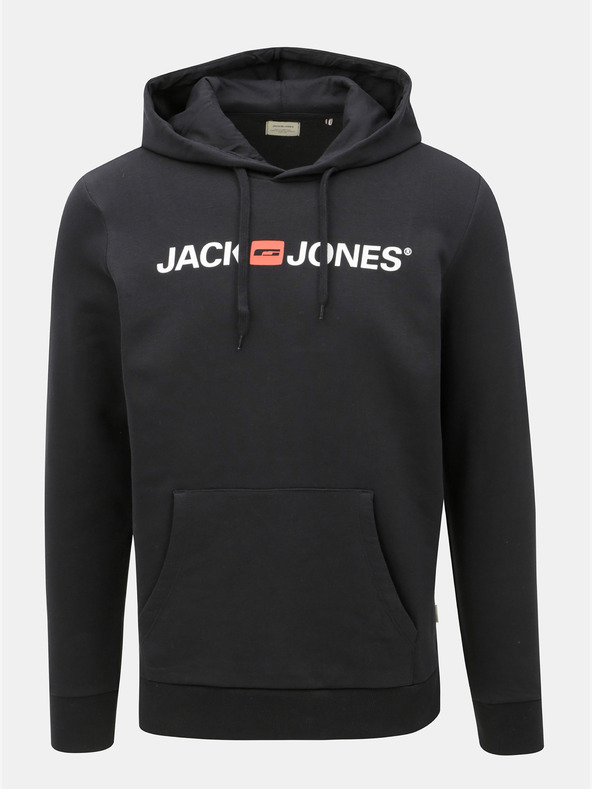 Jack & Jones Černá mikina s potiskem a kapucí Jack & Jones Corp
