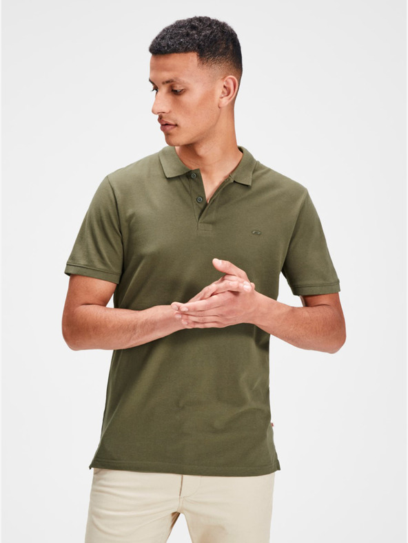 Jack & Jones Khaki polo tričko Jack & Jones