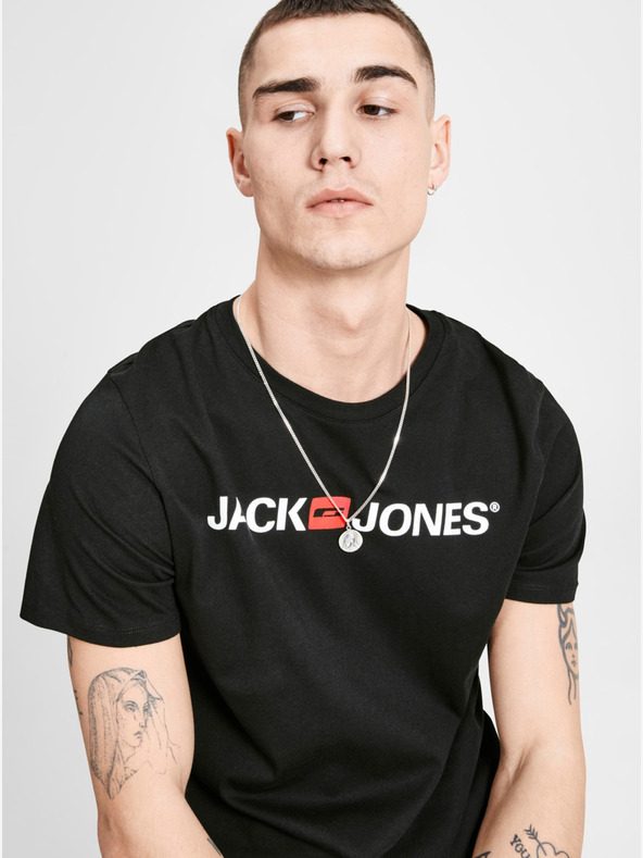 Jack & Jones Černé tričko s potiskem & Jones