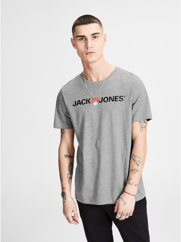 Jack & Jones Šedé žíhané tričko s potiskem Jack & Jones