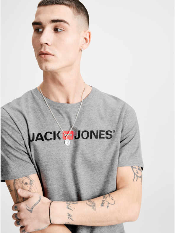 Jack & Jones Šedé žíhané tričko s potiskem Jack & Jones
