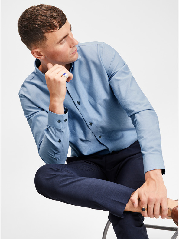 Jack & Jones Tmavě modré oblekové kalhoty s příměsí vlny Jack & Jones Laris