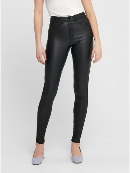 ONLY Černé koženkové skinny fit kalhoty ONLY Royal