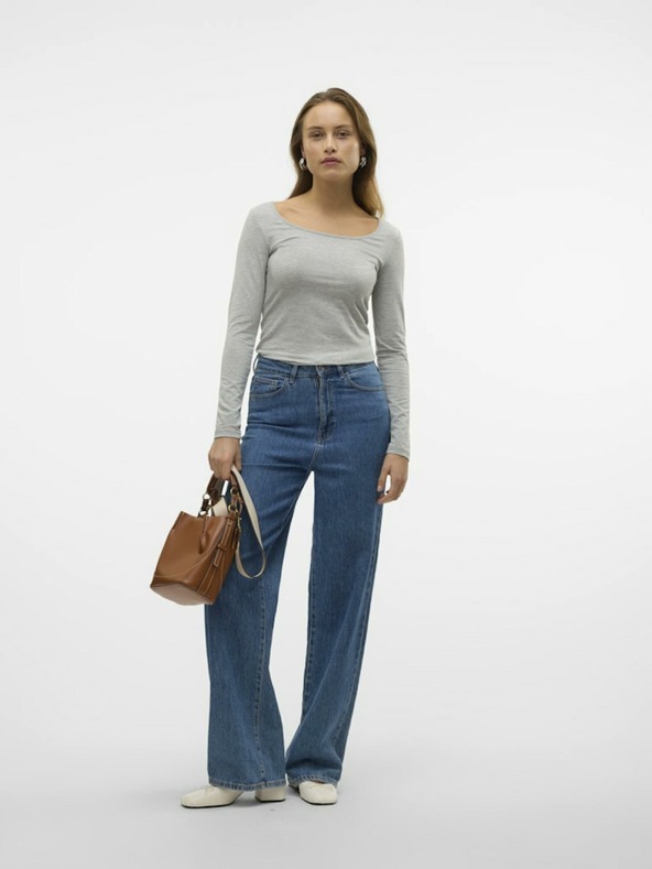 Vero Moda Šedé žíhané basic tričko s dlouhým rukávem VERO MODA Maxi