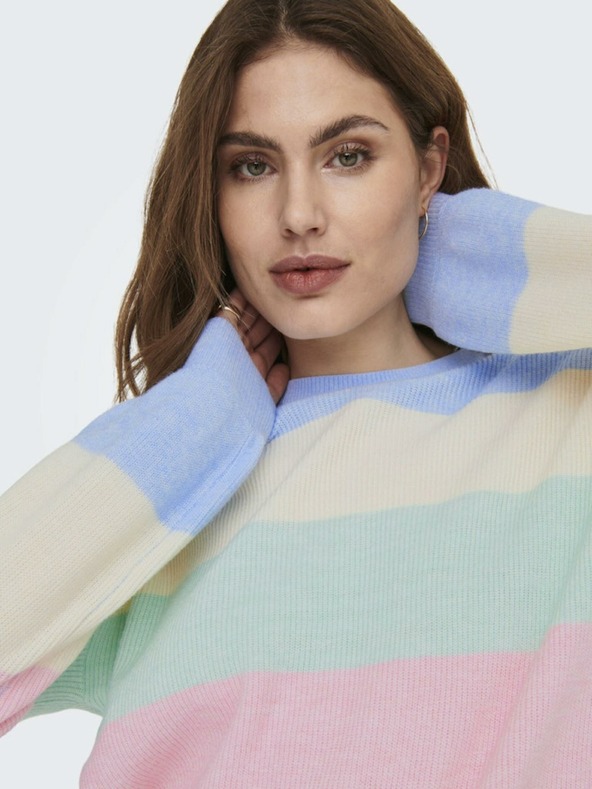 ONLY Růžovo-modrý dámský pruhovaný svetr ONLY