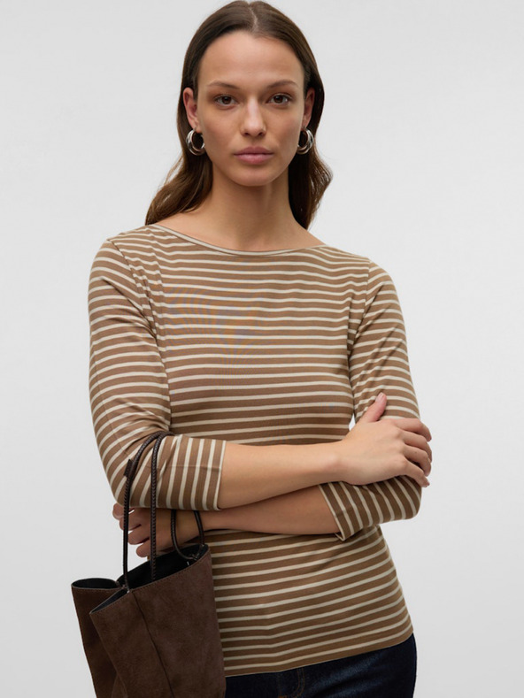 AWARE by VERO MODA Hnědé dámské pruhované tričko AWARE by VERO MODA Fiona