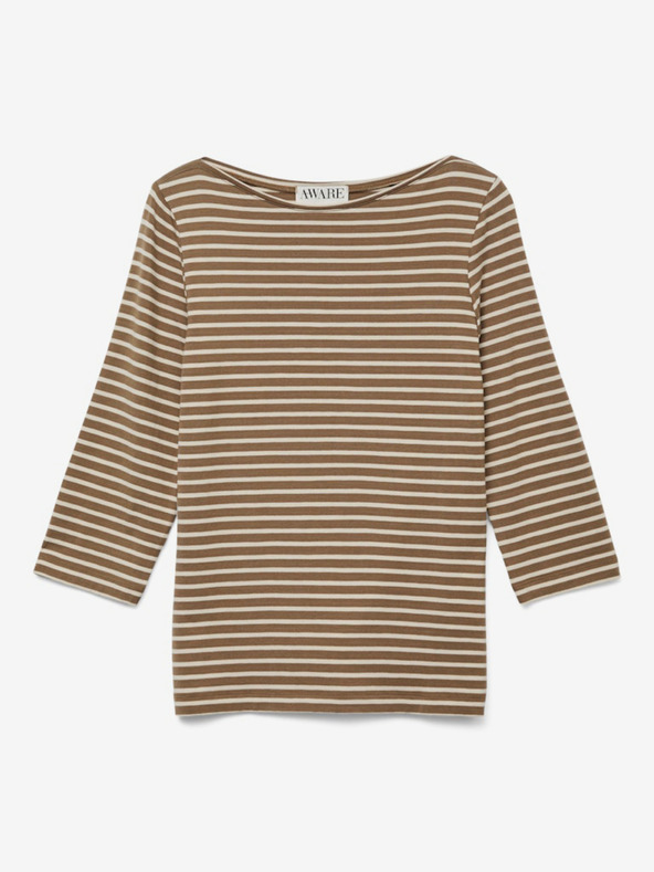 AWARE by VERO MODA Hnědé dámské pruhované tričko AWARE by VERO MODA Fiona