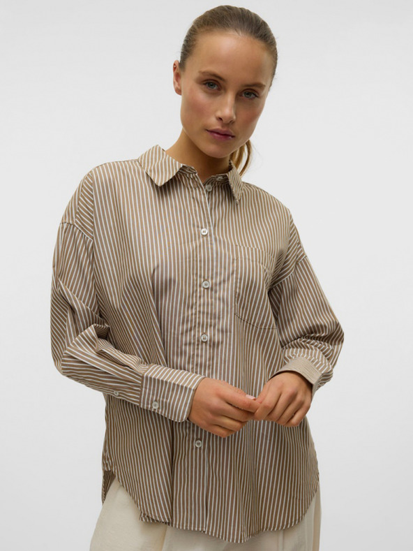 AWARE by VERO MODA Hnědá dámská pruhovaná košile AWARE by VERO MODA
