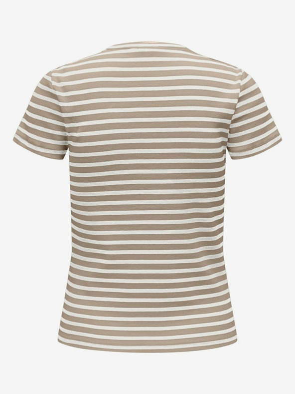 Jacqueline de Yong Bílo-hnědé dámské pruhované tričko JDY