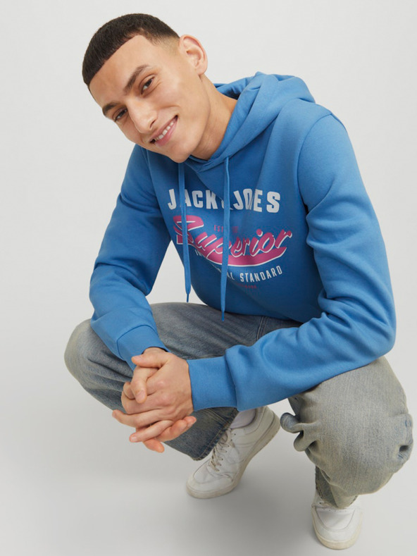 Jack & Jones Modrá pánská mikina s kapucí Jack & Jones Logo
