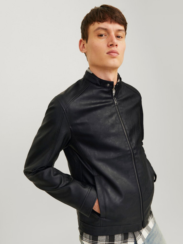 Jack & Jones Černá pánská koženková bunda Jack & Jones Dylan