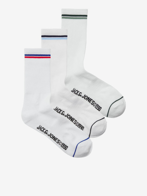 Jack & Jones Sada tří párů bílých pánských ponožek Jack & Jones