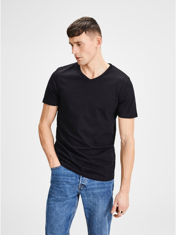 Jack & Jones Sada dvou černých basic triček s véčkovým výstřihem Jack & Jones