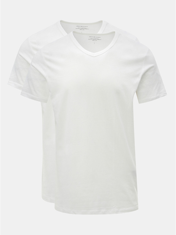 Jack & Jones Sada dvou bílých basic triček s véčkovým výstřihem Jack & Jones