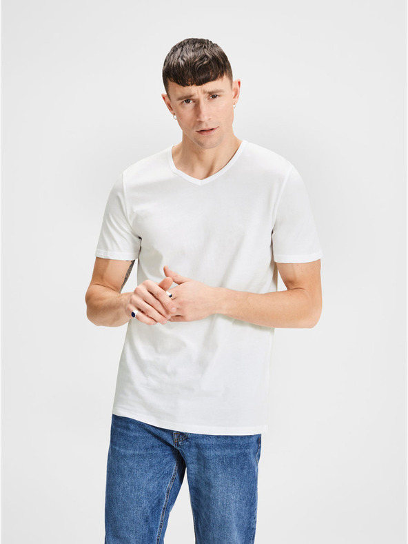 Jack & Jones Sada dvou bílých basic triček s véčkovým výstřihem Jack & Jones