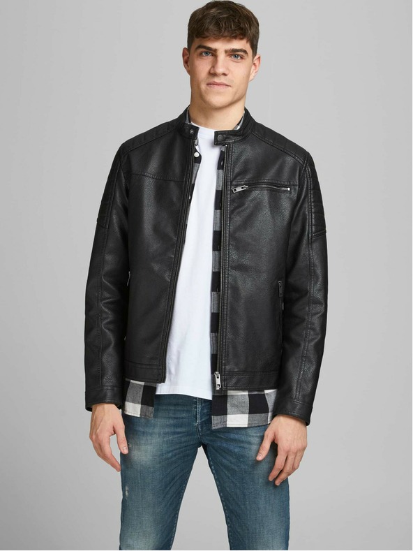 Jack & Jones Černá koženková bunda Jack & Jones Rocky