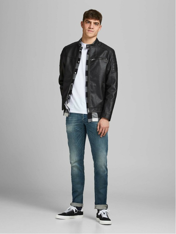 Jack & Jones Černá koženková bunda Jack & Jones Rocky