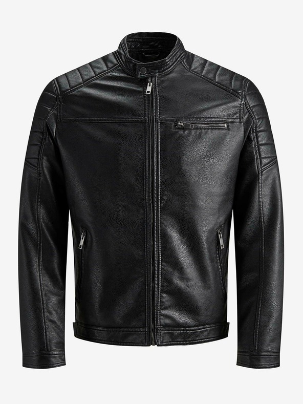 Jack & Jones Černá koženková bunda Jack & Jones Rocky