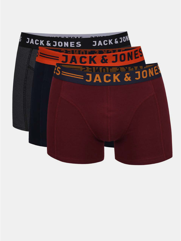 Jack & Jones Sada tří pánských boxerek ve vínové, tmavě modré a šedé barvě Jack & Jones Lichfield
