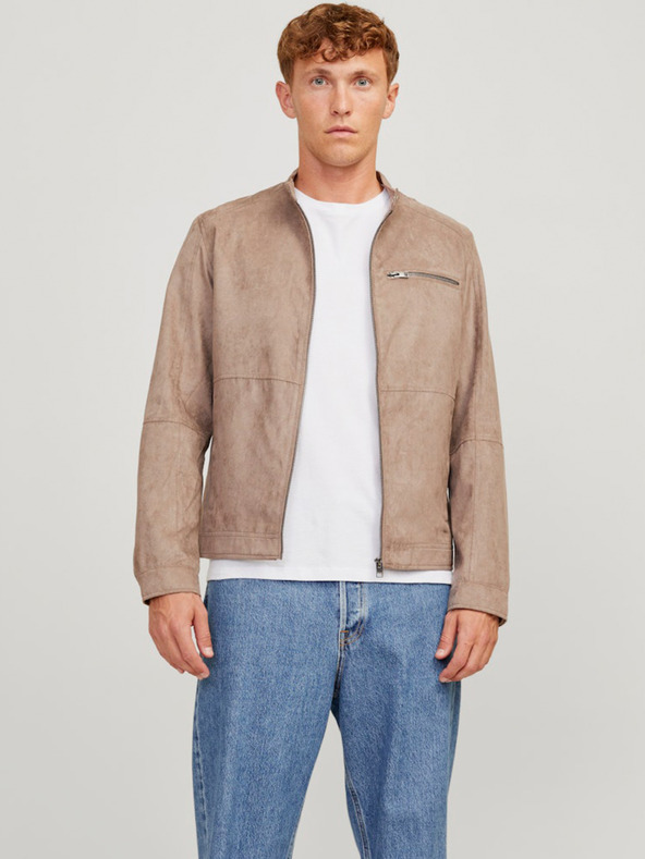 Jack & Jones Béžová pánská bunda v semišové úpravě Jack & Jones