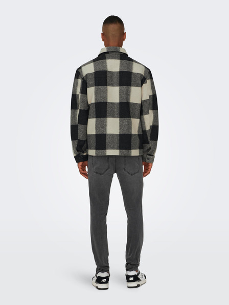 ONLY & SONS Šedo-černá pánská kostkovaná košilová bunda ONLY & SONS Connor