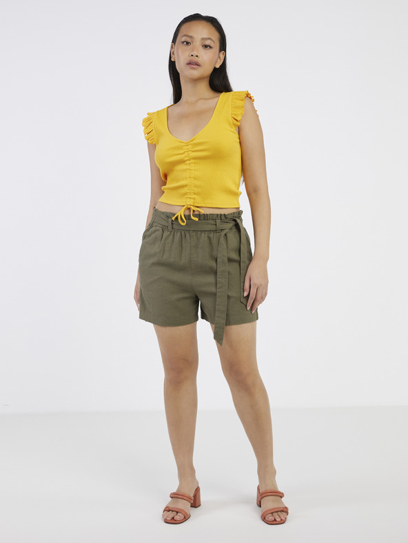 Jacqueline de Yong Khaki kraťasy s příměsí lnu JDY Say