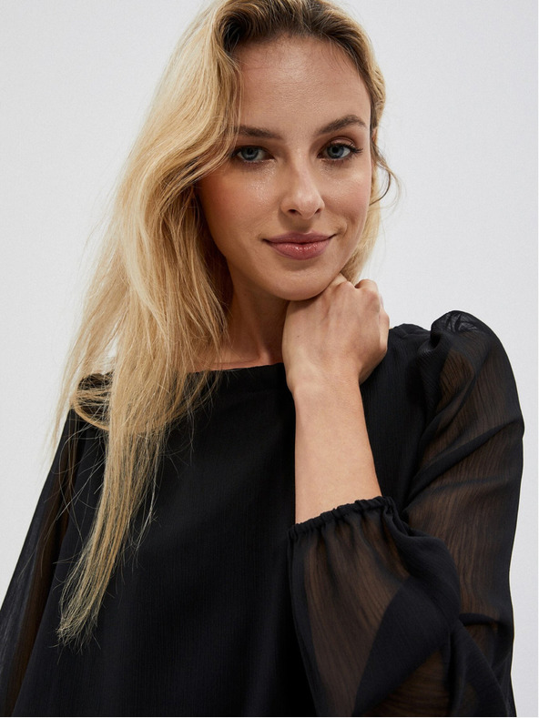 Moodo Černá dámská halenka s nabíranými rukávy Moodo