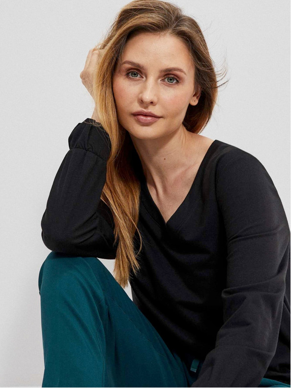 Moodo Černá dámská mikina s výstřihem do V Moodo