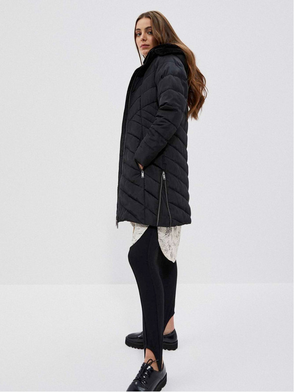 Moodo Černý dámský kabát s kapucí Moodo