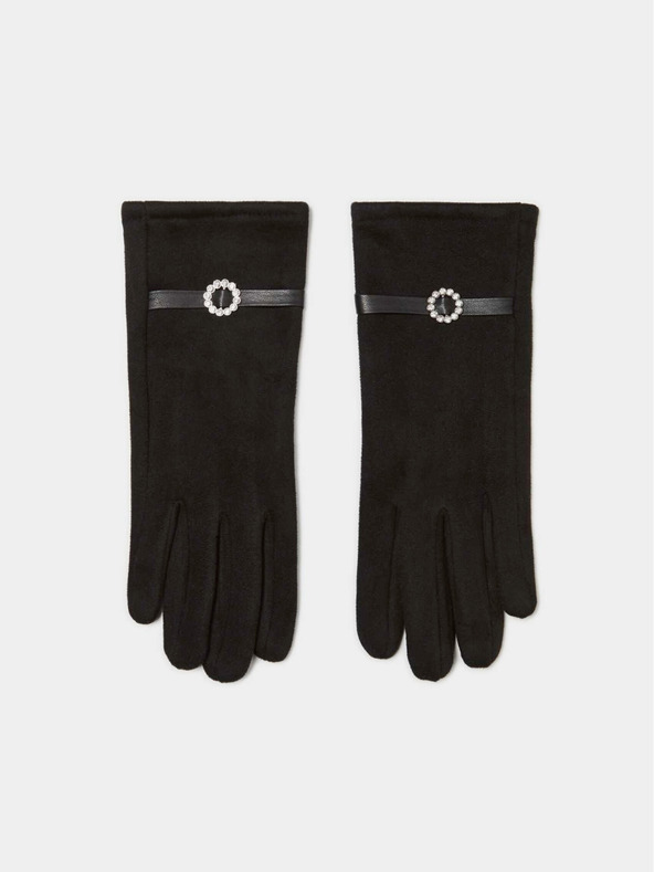 Moodo Černé dámské rukavice s ozdobným páskem Moodo