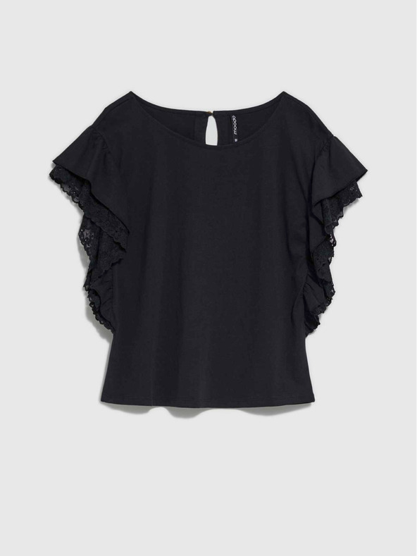 Moodo Černá dámská halenka s volánky na ramenou Moodo