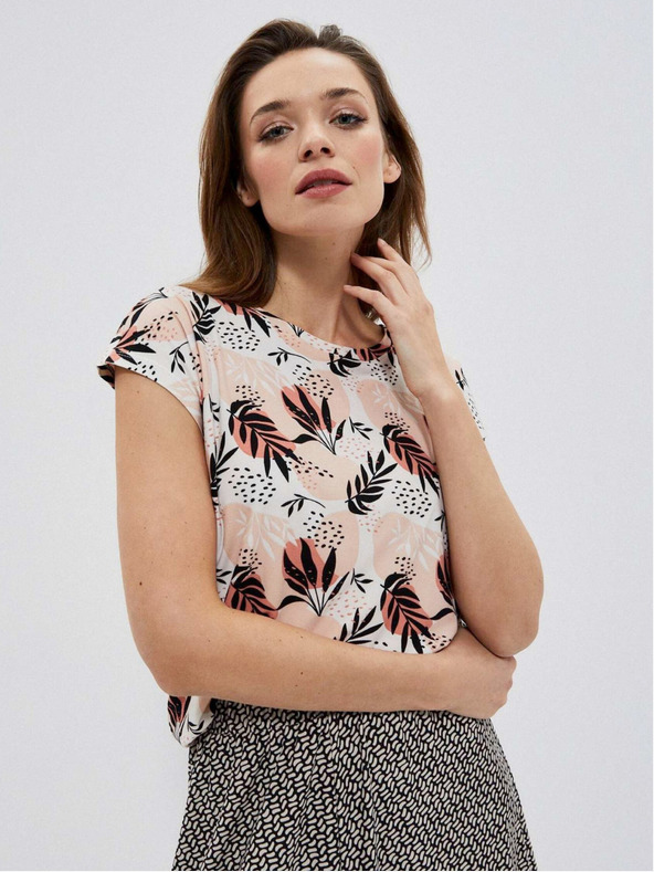 Moodo Bílo-béžové dámské vzorované tričko Moodo