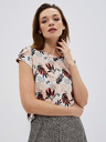 Moodo Bílo-béžové dámské vzorované tričko Moodo