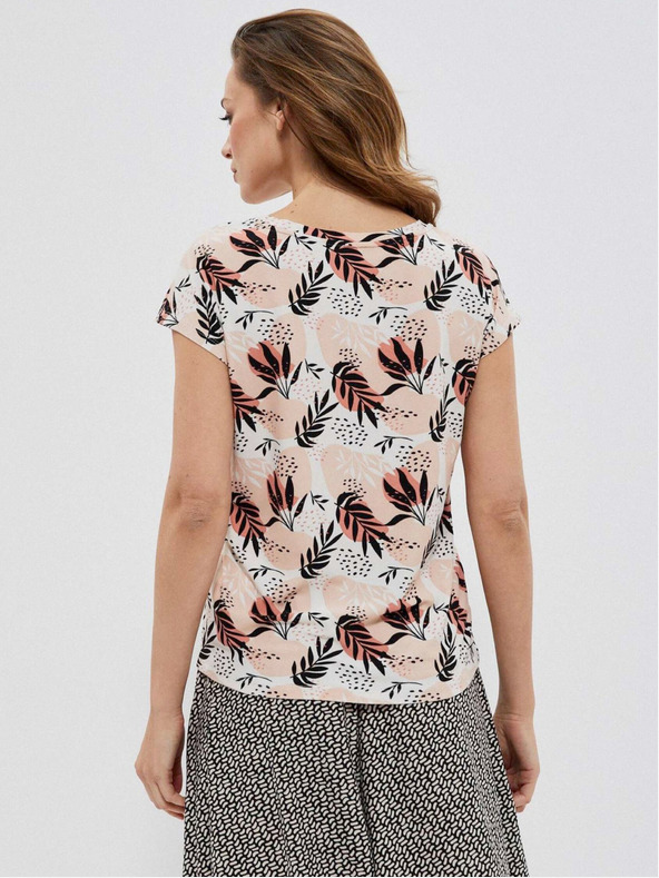 Moodo Bílo-béžové dámské vzorované tričko Moodo