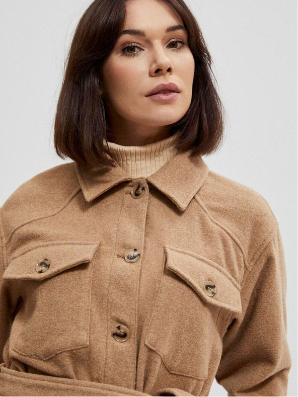 Moodo Béžová dámská košilová bunda s páskem Moodo