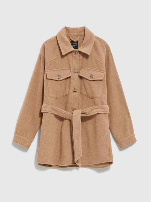 Moodo Béžová dámská košilová bunda s páskem Moodo