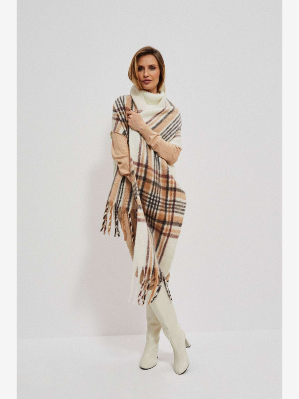 Moodo Krémovo-béžová dámská kostkovaná šála Moodo