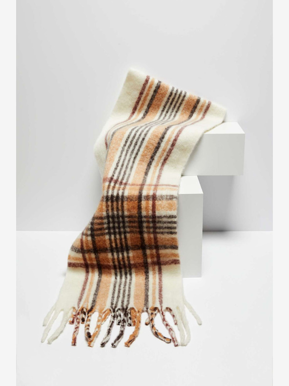 Moodo Krémovo-béžová dámská kostkovaná šála Moodo