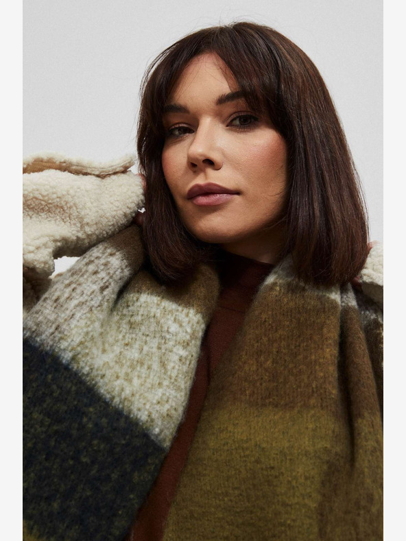 Moodo Hnědo-černá dámská kostkovaná šála Moodo