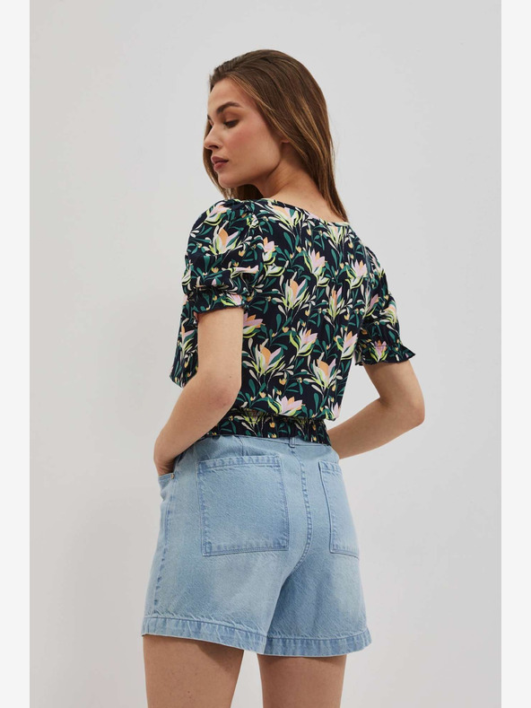 Moodo Tmavě modrá květovaná halenka Moodo