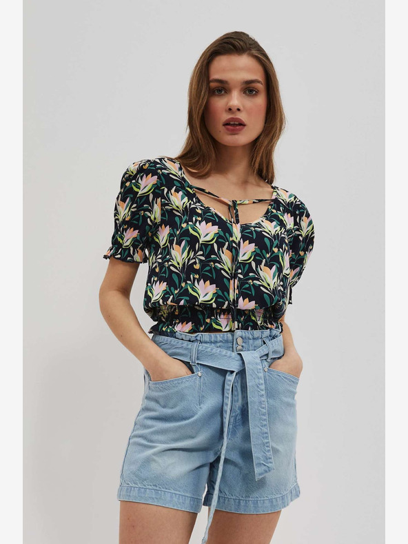 Moodo Tmavě modrá květovaná halenka Moodo