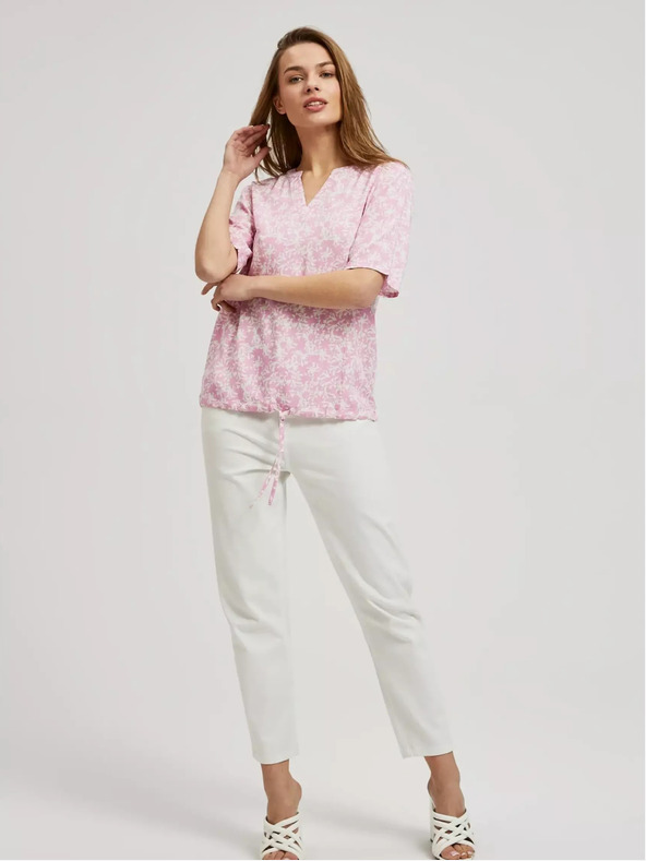 Moodo Světle růžová vzorovaná halenka na zavazování Moodo