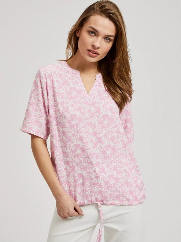 Moodo Světle růžová vzorovaná halenka na zavazování Moodo